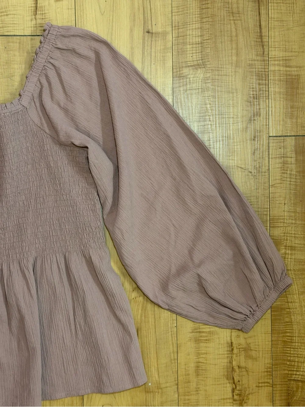 Madewell Smocked Square Neck Puff Sleeve Peplum Top in Dusty Rose